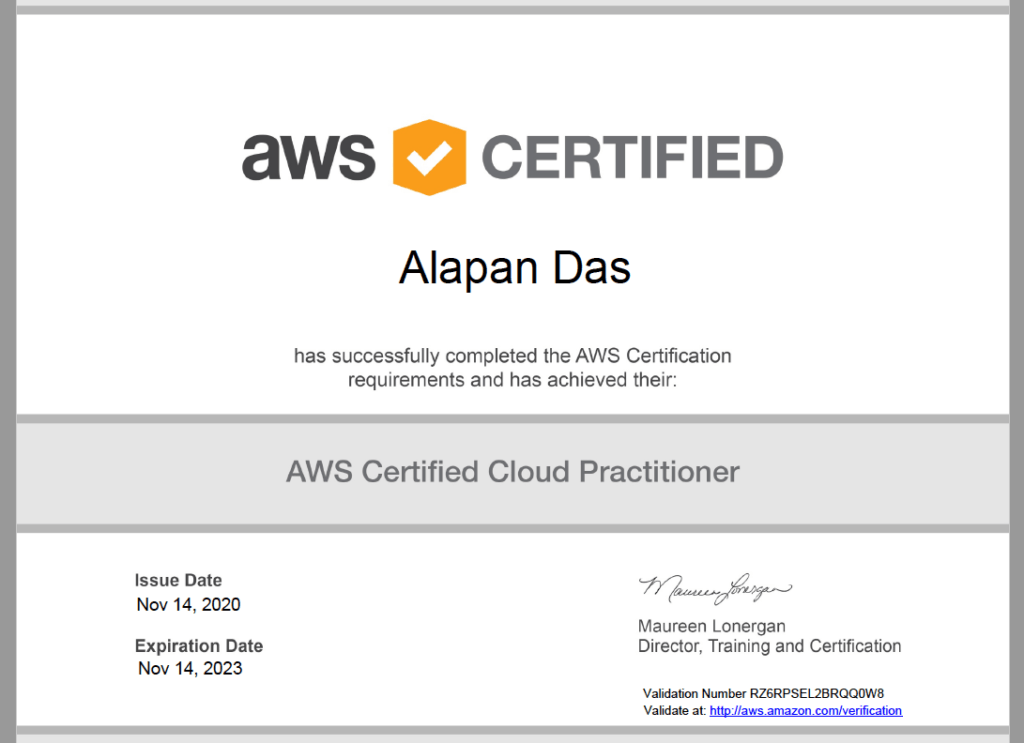 my aws certified cloud practitioner certificate